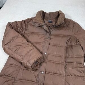 Lands End Kids Puffer Jacket Brown Quilted Full Zip Size XL 18 20